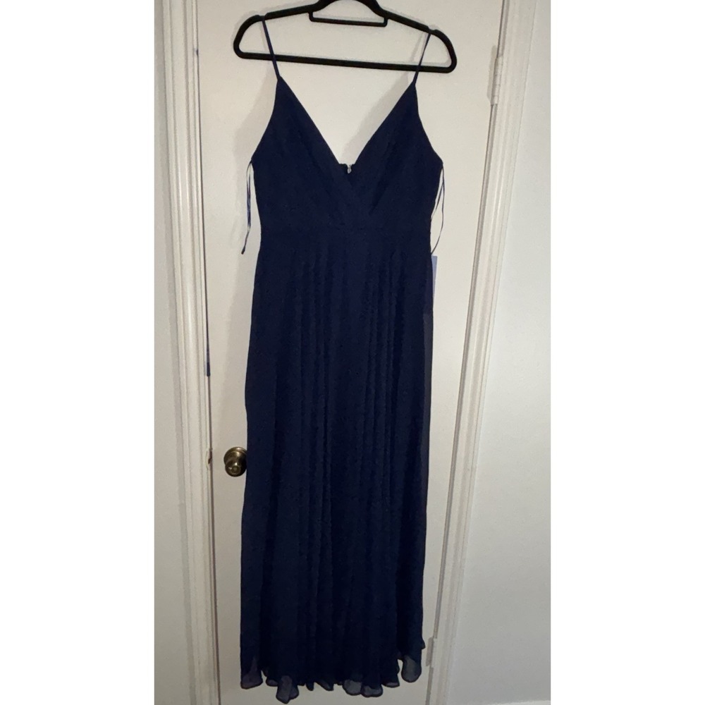 NWT Maniju Navy Maxi Dress Womens L V Neck Spaghetti Strap Formal Wedding Guest